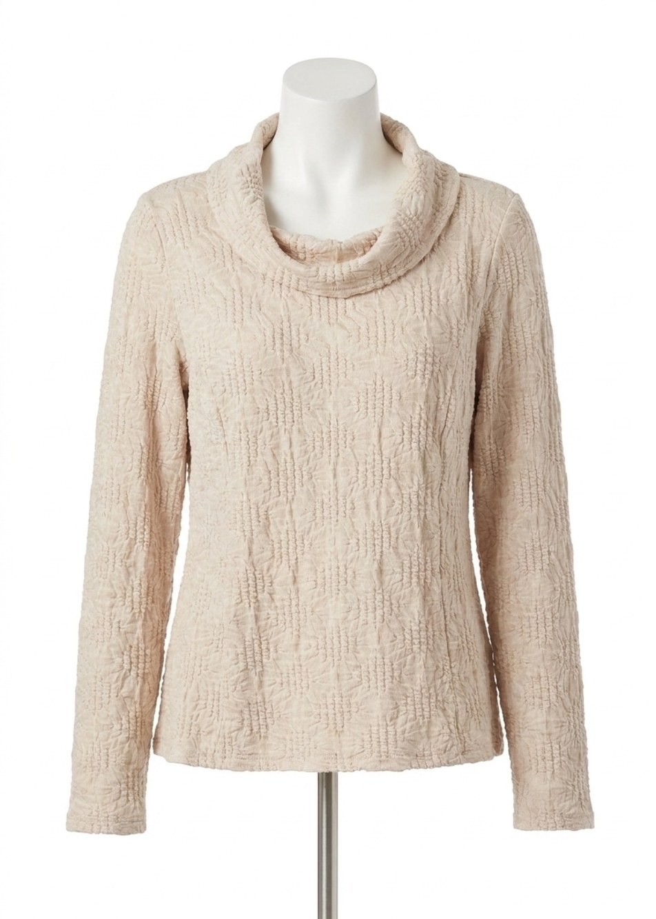 NEW HABITAT sunburst knit cowl seamed tee in beige